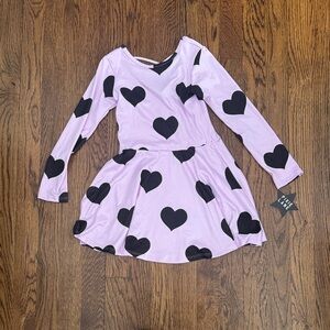 NWT Pixie Lane Pink Long Sleeve Dress with Black Heart Pattern